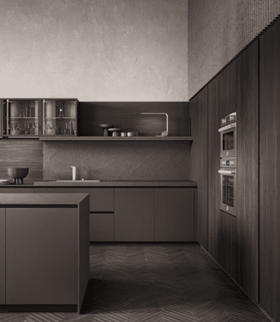 Modern Italian kitchen cabinets in Dallas with sleek Pedini cabinet fronts and hidden storage features