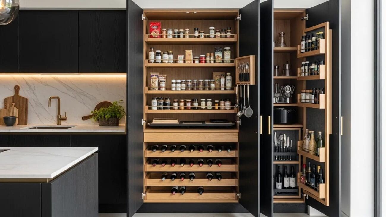 Innovative integrated storage solutions in luxury Italian cabinets showcasing organization features and design