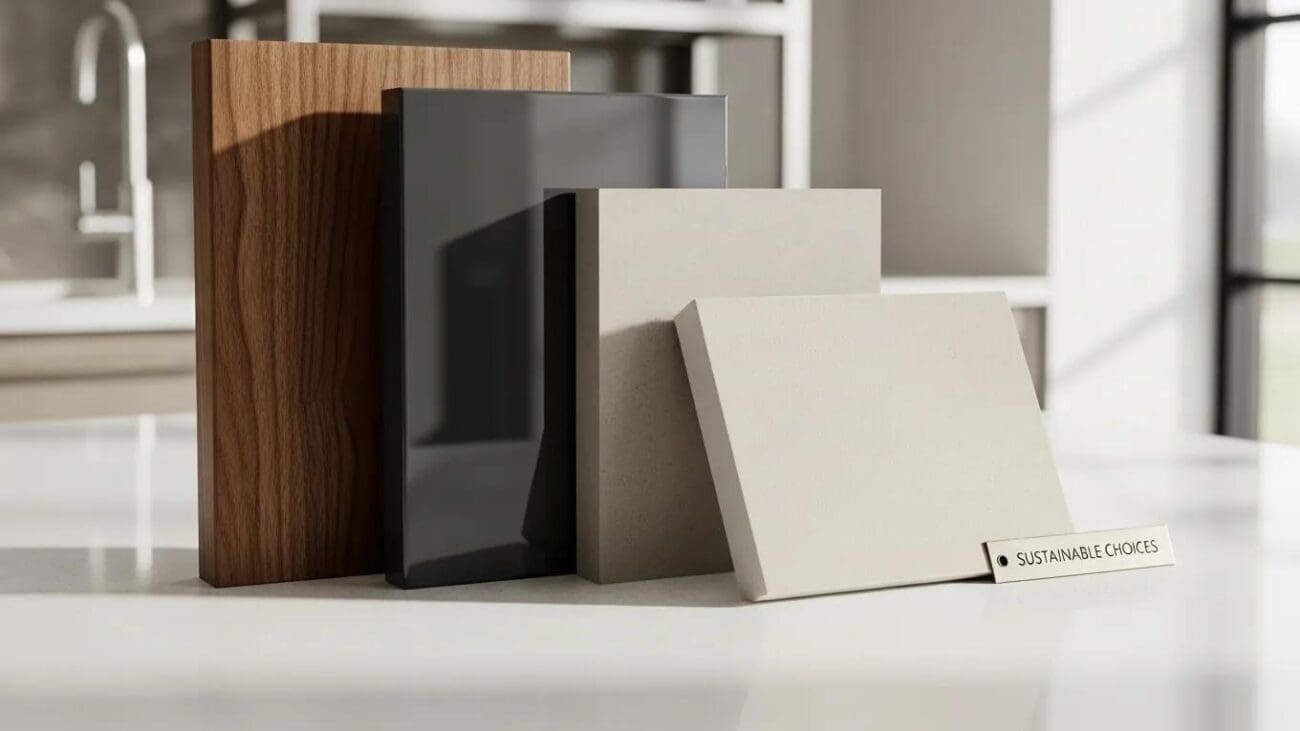 Luxury kitchen materials emphasizing sustainability and aesthetic appeal